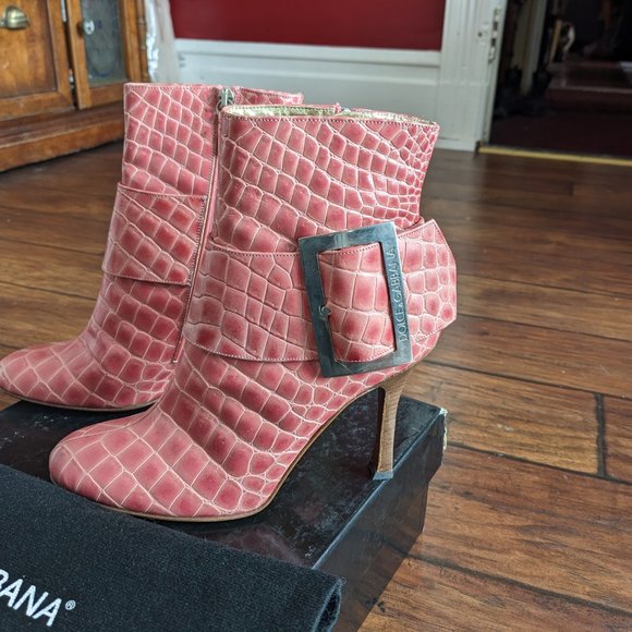 Dolce & Gabbana Rosa Croc Patent Leather Bootie - Picture 2 of 11